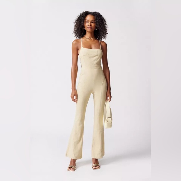 Urban Outfitters Jumpsuit Linen Blend Strappy Flare NWT Size Small - Picture 1 of 8